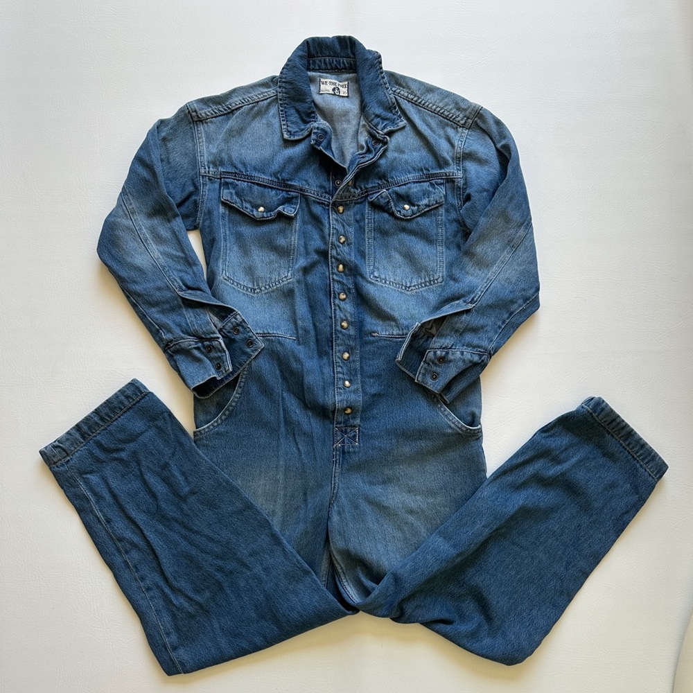 Free People We The Free Townes Dark Denim Utility Jumpsuit Coverall XS NWOT